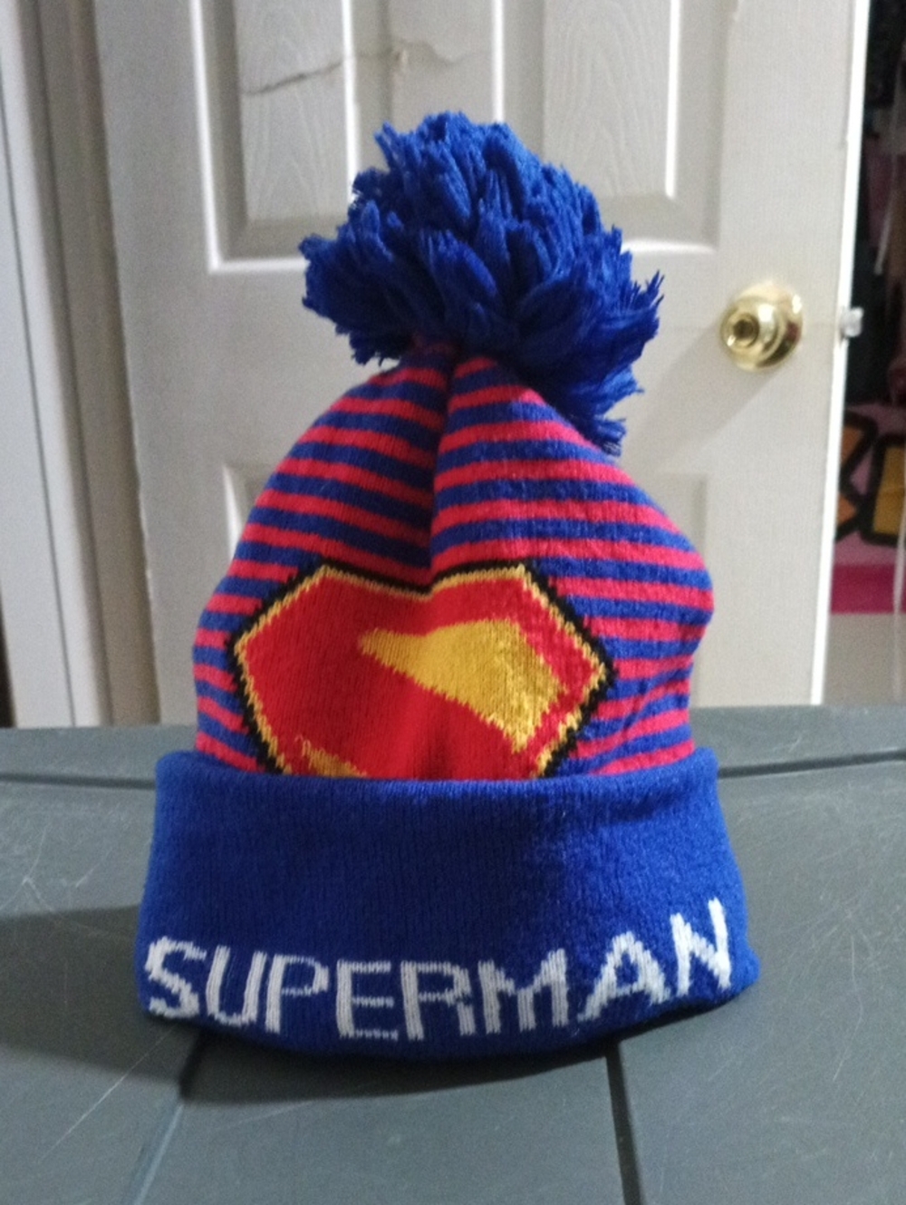 DC Comics Kids Superman Pom Beanie Hat - Blue, Red, Yellow